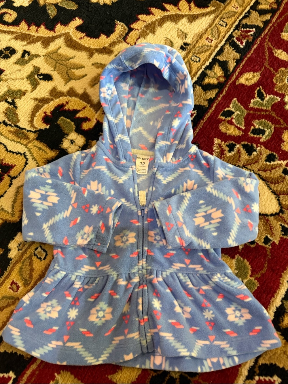 10/20 Carter's Light Blue Hooded Fleece Jacket with Pastel Aztec Print
